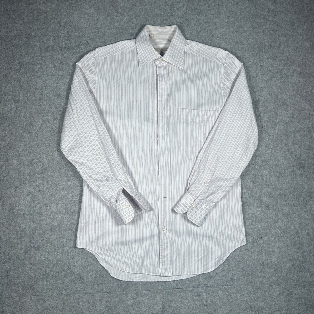Ermenegildo Zegna button down Shirt Mens 15 Medium White Striped Dress Luxury